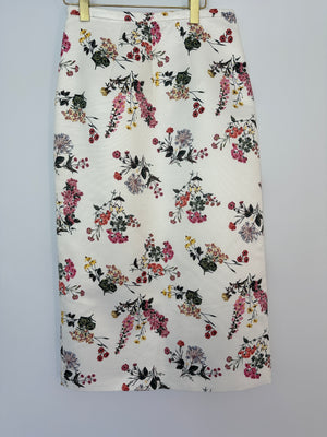 Emilia Wickstead Pink and Green Floral Printed White Crop Top and Midi Skirt Set Size UK 12
