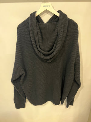 Celine Black Wool Knit Hooded Jumper with Multi-Colour Ombre Sequin Logo Size XS (UK 6) RRP £1,500