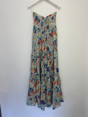 Zimmermann Blue Floral Bandeau Cut-Out Midi Dress with Blow Detail Size 0 (UK 8)