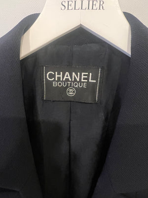 Chanel Vintage Navy Jacket with Black and Gold CC Buttons and Pocket Detail Size FR 38/40 (UK 10/12)
