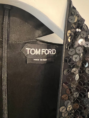 Tom Ford Black Sequin Embellished Mini Dress with Cut Outs and Draped Belt Detail Size IT 38 (UK 6)
