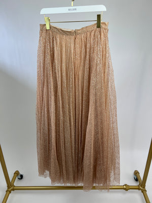 Ralph & Russo Gold Glitter Pleated Skirt Size IT 44 (UK 12)
