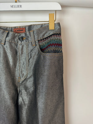Missoni Grey Silver Wide Leg Trousers with Multi-Colour Pocket Details Size IT 38 (UK 6)