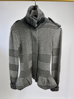 Burberry Black Diagonal Panelled Knitted Jacket with Leather Buckle Neck Detail FR 34 (UK 8)