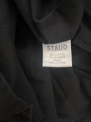 Staud Black Midi Dress with Square Neckline Detail and Puff Sleeves Size US 8 (UK 12)