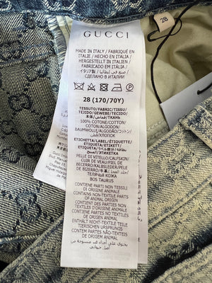Gucci Acid Wash Blue Denim Straight Leg Jeans with GG Monogram Embroidery Size W 28 (UK 10)