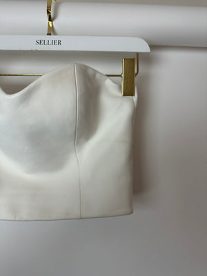Pritch White Sleeveless Cropped Leather Top with Sweetheart Neckline Size S (UK 8)