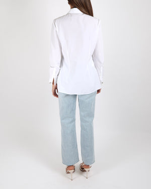 Prada White Button Down Shirt with Crystal Cluster Buttons and Front Pockets Size IT 42 (UK 10) RRP £1,100