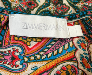 Zimmermann Beige & Multicolour Paisley Print Short Dress with Long Sleeve Size 1 (UK 10)