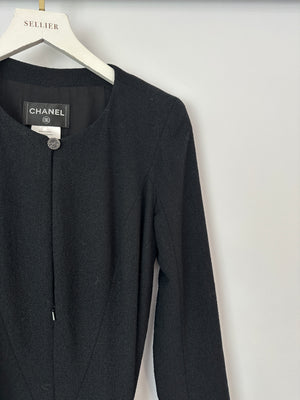 Chanel 09A Black Wool Short Dress with Crystal CC Buttons & CC Belt Details Size FR 34 (UK 6) RRP £3120