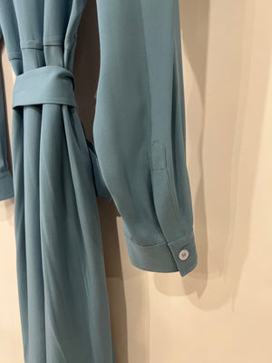 Loro Piana Light Blue Silk Belted Midi Shirt Dress Size IT 38 (UK 6)