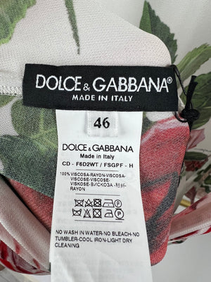 Dolce & Gabbana White Rose Print Long-Sleeved Swing Dress Size IT 46 (UK 14)