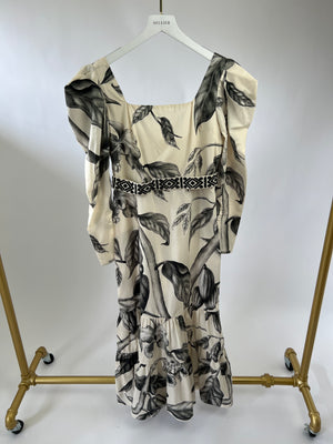 Johanna Ortiz Cream and Green Floral Print Maxi Dress with Belt Size US 8 (UK 12)