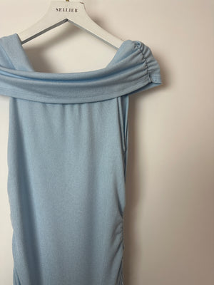 Lioness Field Of Dreams Baby Blue Maxi Dress with Off Shoulder Neckline Detail Size XXS (UK 4)