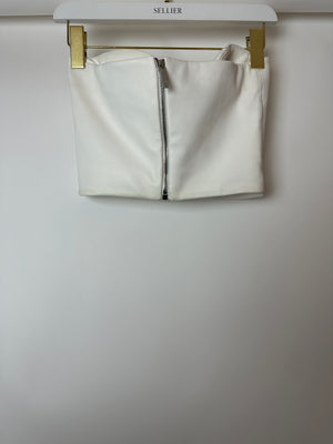 Pritch White Sleeveless Cropped Leather Top with Sweetheart Neckline Size S (UK 8)