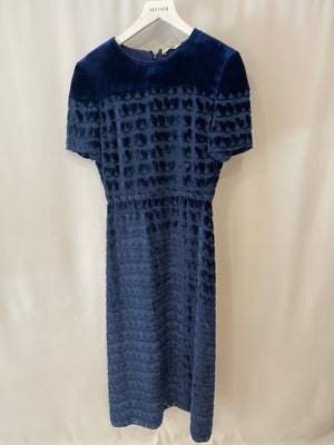 Fendi Navy Blue Velvet Heart Applique Belted Long Dress Size IT 36 (UK 4)