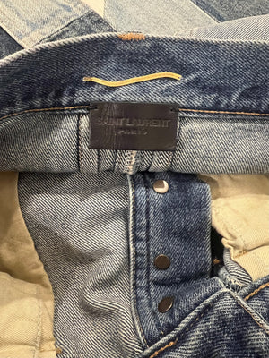 Saint Laurent Denim Mini Skirt with Asymmetric Stitch Details Size 26 (UK 8)