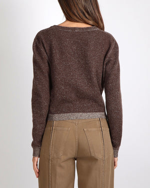 Chanel Fall 2001 Vintage Brown Cashmere Cardigan with Logo and Gold CC Logo Buttons Size FR 38 (UK 10)