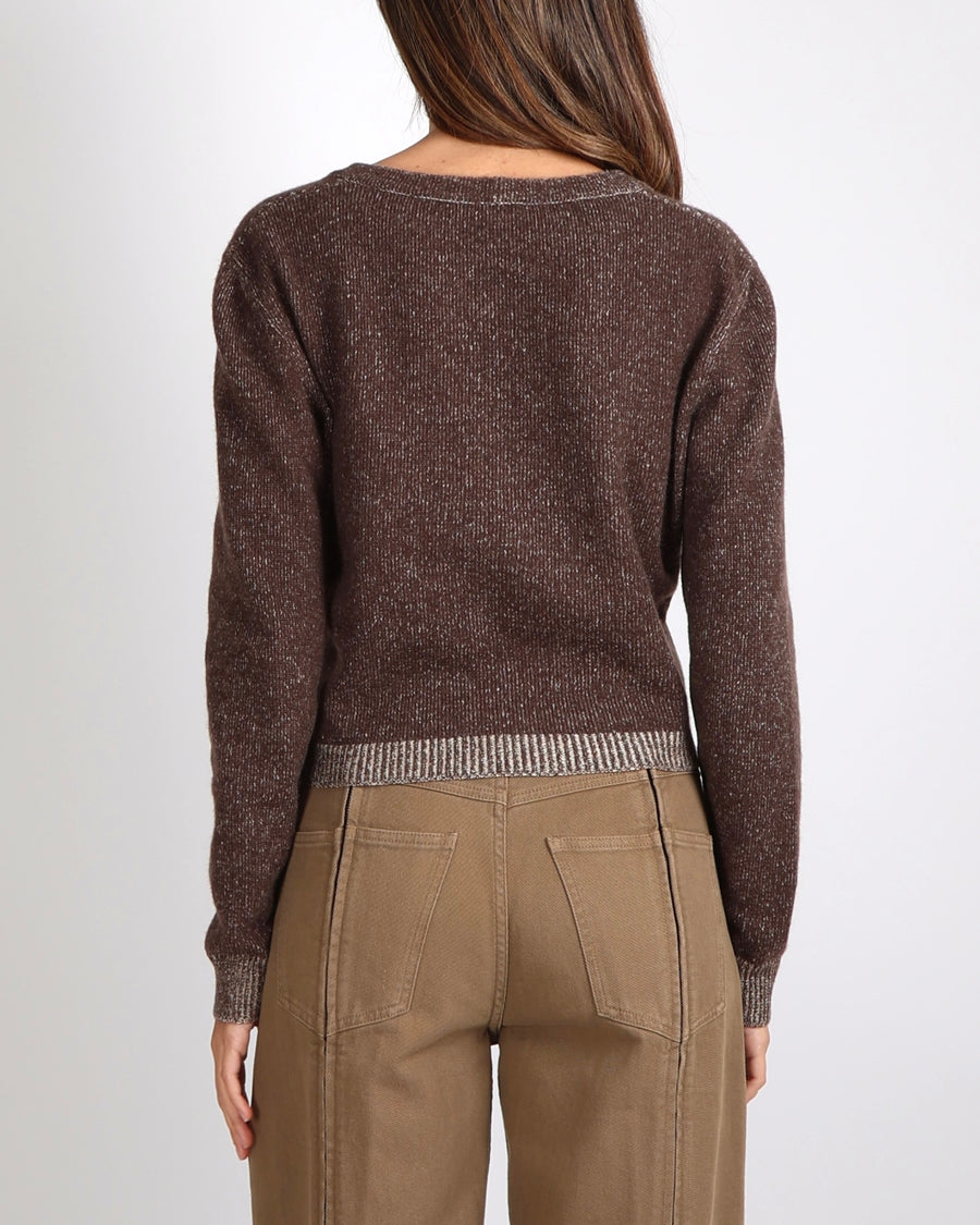 Chanel Fall 2001 Vintage Brown Cashmere Cardigan with Logo and Gold CC Logo Buttons Size FR 38 (UK 10)