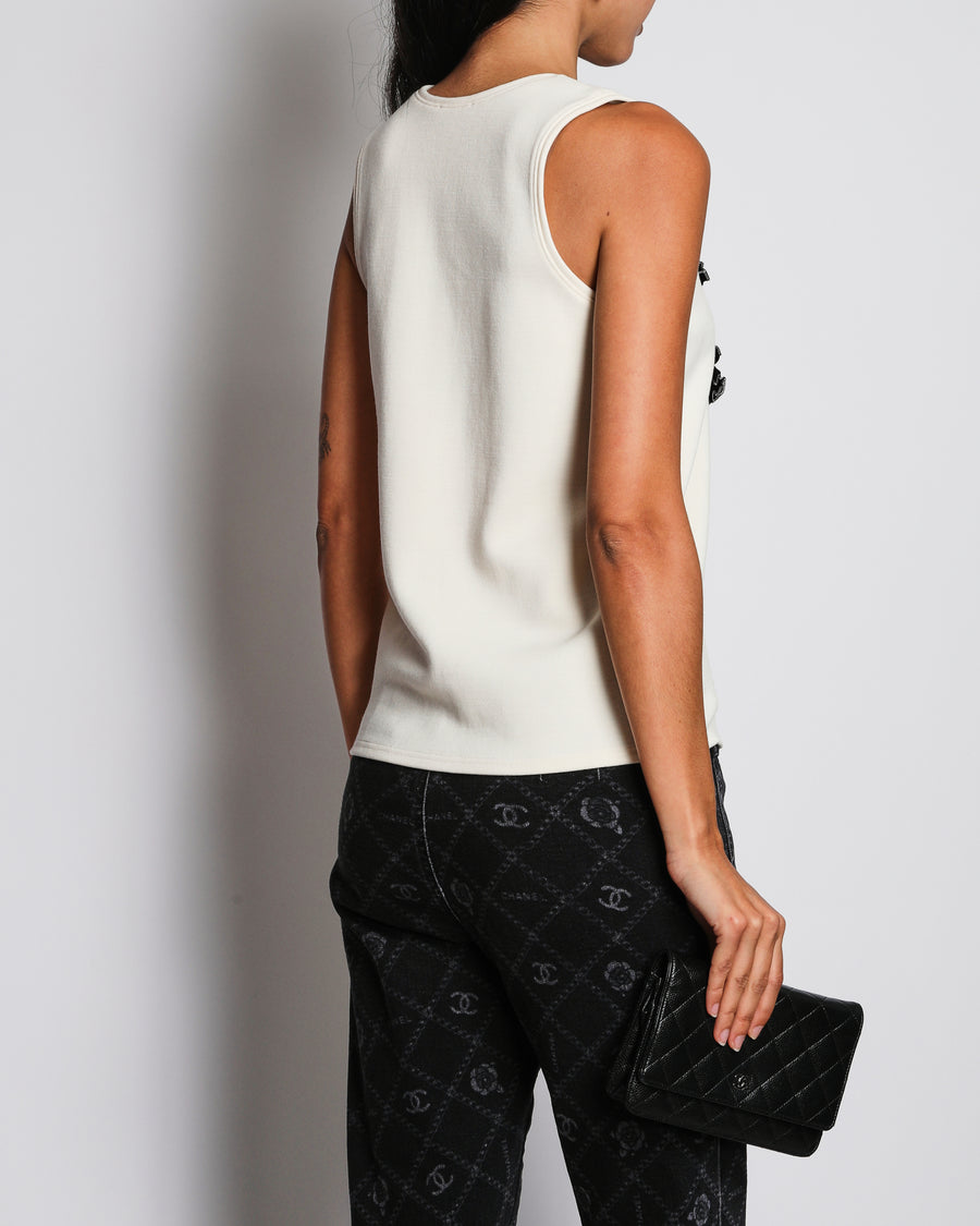 Chanel 24/S White CC Frill Vest Top Size FR 38 (UK 10)