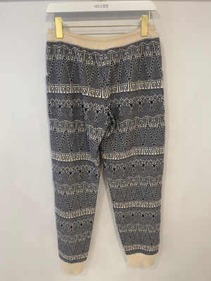 Chanel Navy Blue and White Cashmere Top and Trousers Set with CC Logo Buttons Size FR 36/38 (UK 8/10)