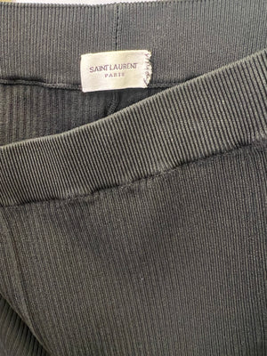 Saint Laurent Black Ribbed Biker Leggings with Gold YSL Logo Detail Size FR 38 (UK 10)