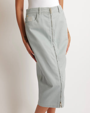 Fendi Light Blue Denim Midi Skirt with White FF Logo and Zip Detailing Size IT 42 (UK 10) RRP £950