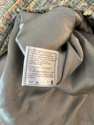 Chanel Vintage Pastel Blue and Multicolour Tweed Jacket with Gold Transparent CC Logo Buttons Size FR 40 (UK 12)