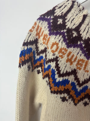 Loewe Cream, Brown and Blue Long Sleeve Knitted Jumper with Logo Detail Size M (UK 10)