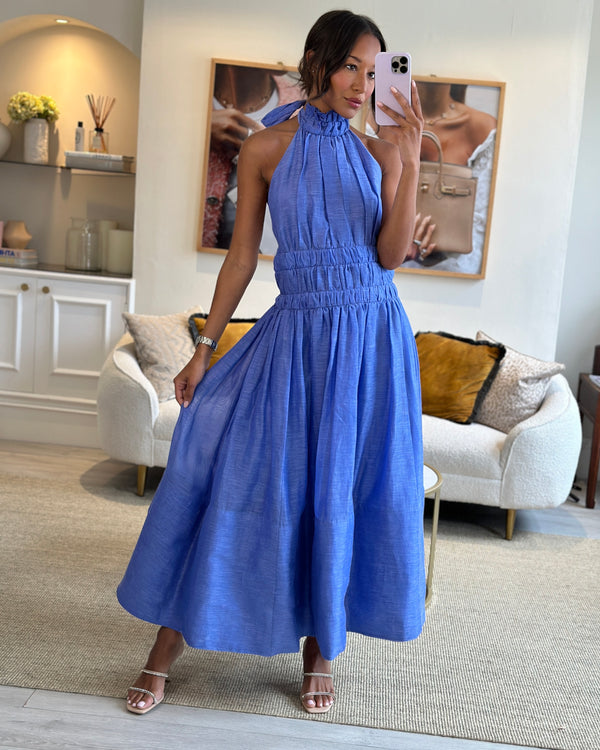 Zimmermann Ocean Blue Maxi Linen Dress Size 3 (UK 14)