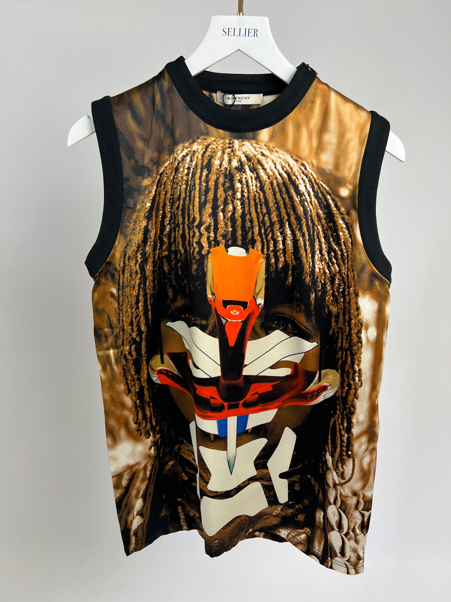 Givenchy Black and Brown Silk Sleeveless Vest Top Size XS (UK 6)