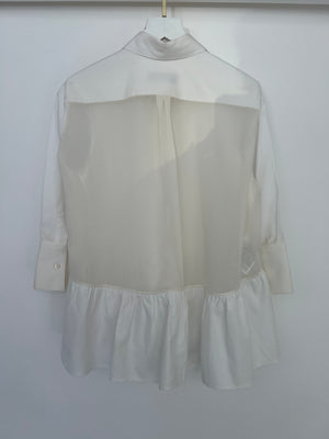 Valentino Cream Long Sleeve Button Down Shirt with Textured Detail and Peplum Back Size IT 40 (UK 8)