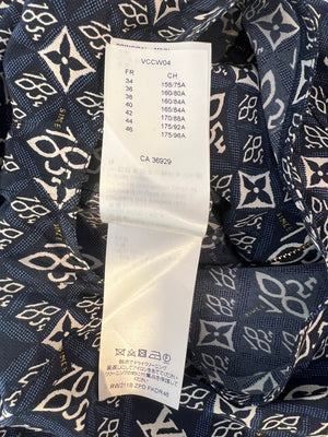 Louis Vuitton Since 1854 Navy Silk Mini Dress with White Monogram and Gold Logo Buttons Size FR 38 (UK 10)