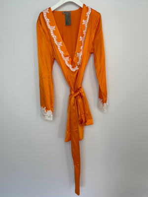 Margiolaine Silk Orange Robe with White Lace Detail Size IT 42 (UK 10)