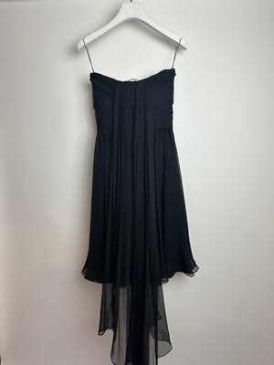 Chanel 20A Black Bandeau Silk Dress Draped Dress with White Camelia Bow Detail FR 34 (UK 6) RRP £7360
