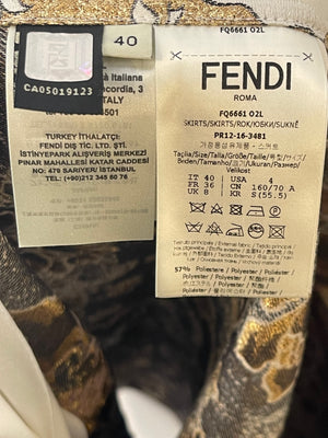 Fendi Gold and White Midi Wraparound Embroidered Skirt with Floral Details Size IT 40 (UK 8)