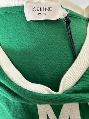 Celine SS20 Green and White "My Own Worst Enemy" T Shirt Size S (UK 8)