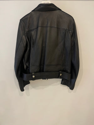 Acne Studios Black Lambskin Leather Biker Jacket with Pocket Details Size FR 36 (UK 8) RRP £1,600