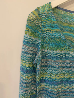 Missoni Blue and Green Metallic Long Sleeve Top Size UK 8/10