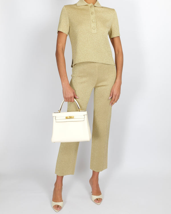 Christian Dior Gold Metallic Short-Sleeve Top and Trousers Set Size FR 36/38 (UK 8/10)