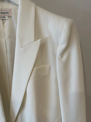 Alexander McQueen White Blazer Jacket and Matching Trousers Set with White Button Details Size IT 42/44 (UK 10/12)