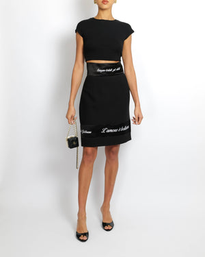 Dolce & Gabbana Black "L'amore è Bellezza" Midi Skirt with Logo and Phrase Embroideries Size IT 44 (UK 12)