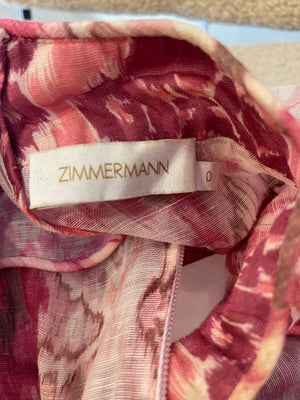 Zimmermann Pink Silk Abstract Printed Long-Sleeve Mini Dress Size 0 (UK 8)