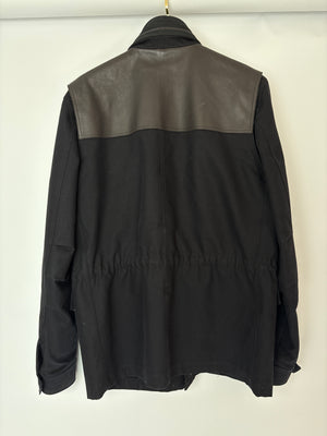 Lanvin Navy Menswear Pocketed Jacket with Leather Trim and Hooded Detail Size UK XL (EU 52)