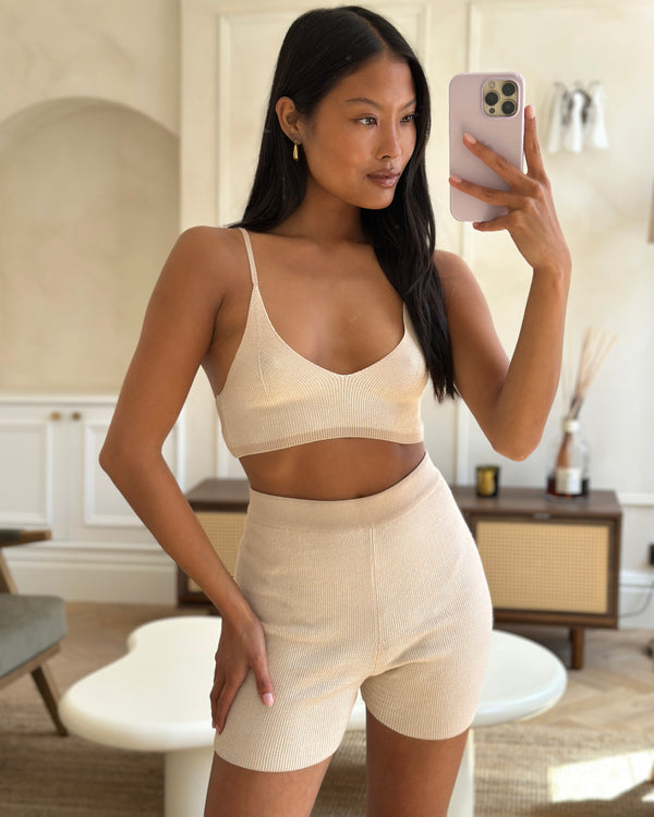 Jacquemus Beige Rib Knit Mini Shorts and Crop Top Set Size Small