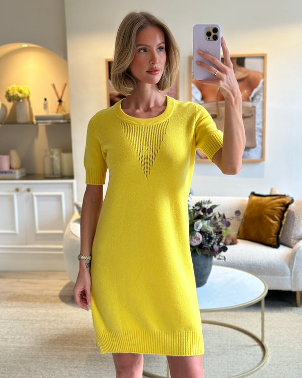 Hermès Canary Yellow Short Sleeve Jumper Dress with H Logo Detail FR 40 (UK 12)
