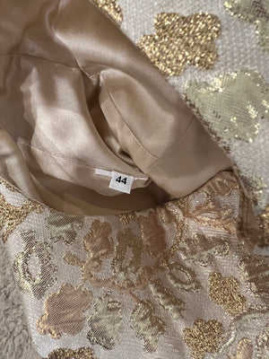 Dolce & Gabbana White Shimmery Sleeveless Mini Dress with Gold Metallic Floral Embroideries Size IT 44 (UK 12)