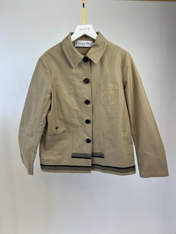 Christian Dior Brown Striped Jacket with "Christian Dior" & Bee Stitching Size FR 36 (UK 8)