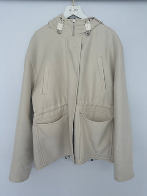 Hermès Cream Cashmere, White Nylon with Chaine D'Ancre Pattern Reversible Puffer Jacket Size FR 44 UK 16