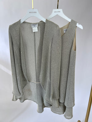 Chanel Grey Knit Cardigan & Dress Set with Silver CC Logo Button Detail on Sleeve FR 36 (UK 8)